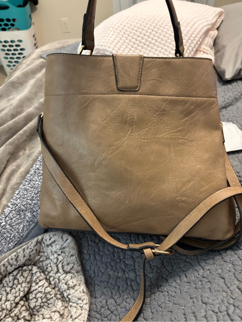 Everyday Taupe Shoulder Tote with Adjustable Crossbody Strap anything is OBO